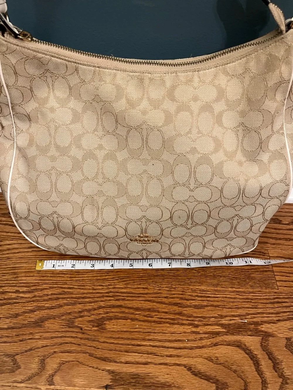 Coach F29959 Handbag One Shoulder Bag Beige Gold Canvas Leather Signature